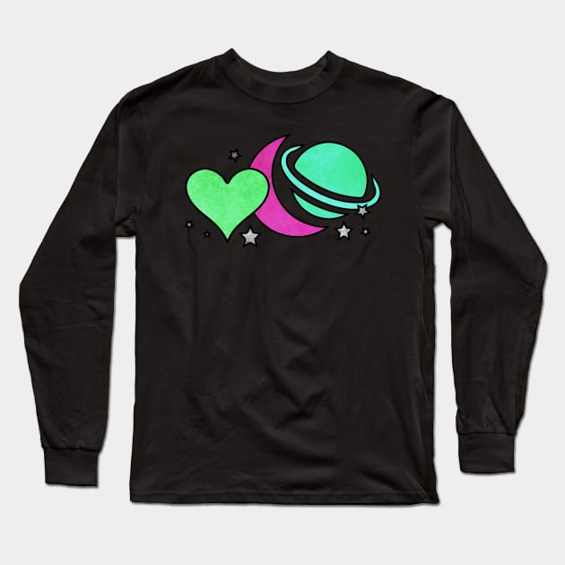 Love, Moon, Saturn Long Sleeve T-Shirt by Kelly Louise Art